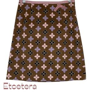 Anthropologie Etcetera Brown Pink Velvet Skirt NWT Size 2